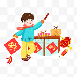 春节传统习俗买年货手绘插画