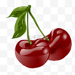 红色的水果图片_手绘深红色的车厘子插画
