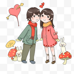 兔子卡通情侣图片_手绘情人节接吻插画