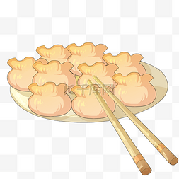 筷子盘子手绘图片_一盘饺子手绘插画