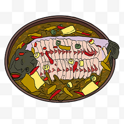 插画类酸菜鱼肉火锅