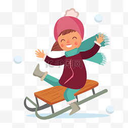 卡通圣诞节推雪橇的女生素材