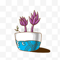 紫色花盆栽png图片_花朵植物手绘花卉