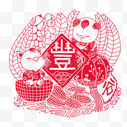 剪纸葫芦娃图片_2019中国风春节猪年卡通猪福娃五