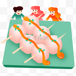 聚餐吃烧烤图片_年夜饭美味鱼丸插画