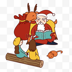 可爱圣诞节麋鹿图片_手绘卡通可爱圣诞节圣诞老人讲故
