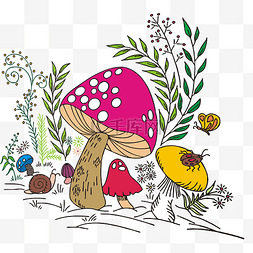 彩色蘑菇图片_草丛里的彩色蘑菇