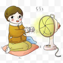 冬季取暖小女孩和电热器