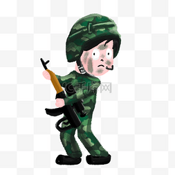 迷彩服士兵图片_可爱拿枪士兵手绘插画psd