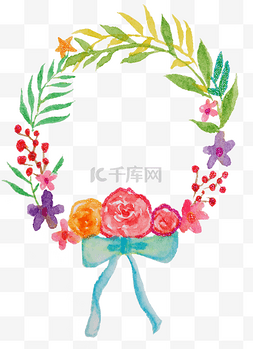 手绘水彩植物花环图片_水彩花卉植物花环边框插画