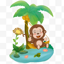 卡通可爱海边图片_卡通治愈小猴子的海边乐园