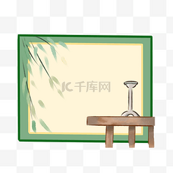 桌子上的树叶图片_绿色手绘文本框