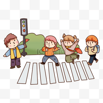 卡通的红绿灯图片素材_手绘卡通交通安全过马路