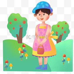 彩色的蘑菇图片_ 女孩和果树 