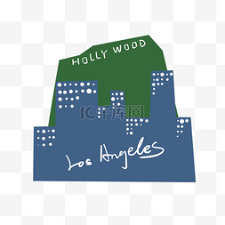 城市手绘夜景图片_城市地标建筑群美国洛杉矶PNG