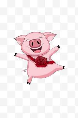 粉色节日快乐图片_快乐卡通可爱可爱小猪