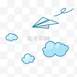 蓝色云朵手绘卡通图片_手绘飞机云朵装饰