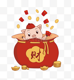 卡通猪元宝图片_喜年春节躺福袋发猪