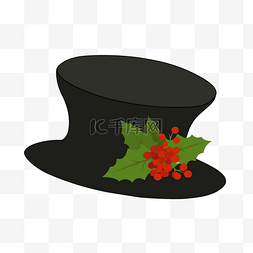 圣诞节卡通扁平黑色礼帽红色浆果