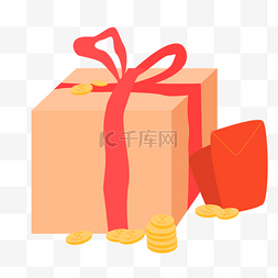 红包礼物金币图片_手绘礼物包装盒