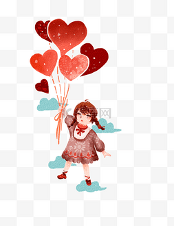 情人节爱心气球空中女孩