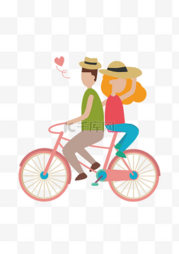 骑自行车卡通情侣图片_情人节简约扁平骑自行车情侣恋人