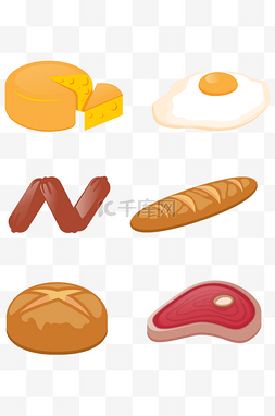 卡通野餐食物图片_矢量卡通早餐面包香肠鸡蛋牛排