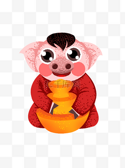 猪宝宝图片_手绘可爱猪宝宝抱着金元宝元素