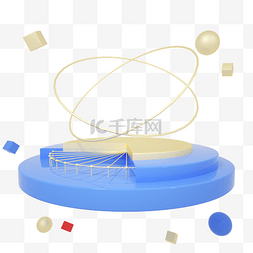 质感电商图片_C4D蓝色立体质感电商产品舞台框免