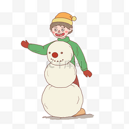 冬季冬日卡通手绘男生堆雪人