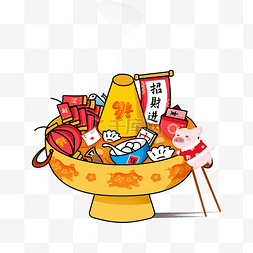 梅花灯笼装饰图片_装饰春节贪吃大餐猪年福PNG招财招