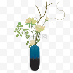 手绘花蓝色花卉图片_手绘地中海蓝色插花花瓶