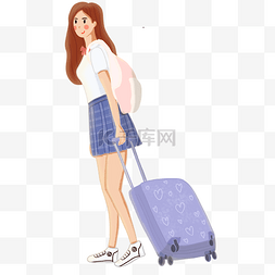 旅行可爱元素图片_开学季青春可爱女生拉箱子行李返