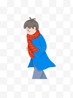 大衣红色图片_冬季行走的男子卡通元素