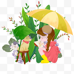 雨伞和雨图片_雨小女孩和小狗