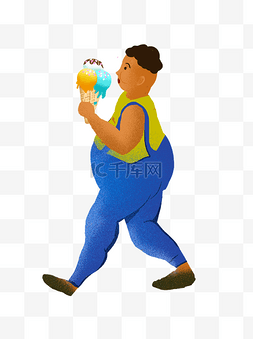 背带裤男孩卡通图片_和拿冰淇淋的男孩图案元素