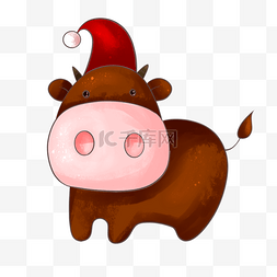 卡通手绘圣诞节的牛插画