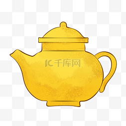 水壶茶壶图片_黄色华丽茶壶水彩风
