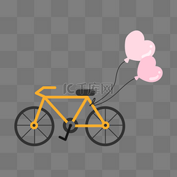 挂着爱心气球的黄色的自行车