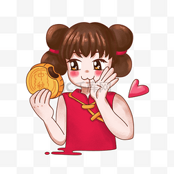 吃月饼女孩图片_中秋节卡通福娃之女孩吃月饼
