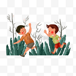 林间奔跑的少年出游插画