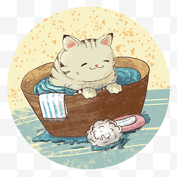 水彩冬季图片_肌理手绘猫猫冬季泡澡