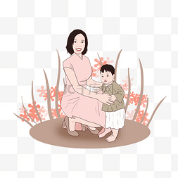配图图片_手绘卡通的女神妈妈节小宝宝插画