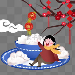 冬至人物和灯笼饺子插画