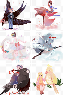 仙鹤卡通图片_梦幻主题系列女孩儿和鸟的故事