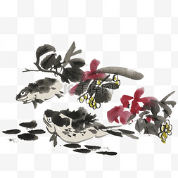 水墨夏天鱼儿游手绘插画