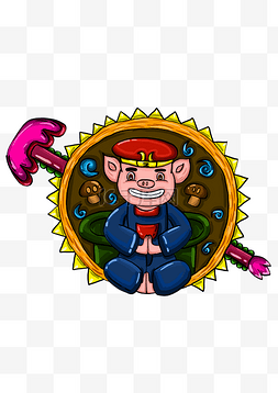 吃西瓜的猪八戒图片_手绘插画猪年猪八戒插画