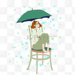 下雨打伞的女孩图片_手绘谷雨少女撑伞插画下载