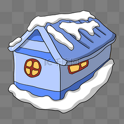 蓝色雪压房子插画