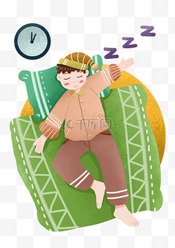 睡觉的枕头图片_戴着睡帽睡觉的小男孩插画